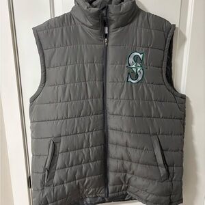 Gray Puffer Vest with Embroidered Seattle mariners Logo